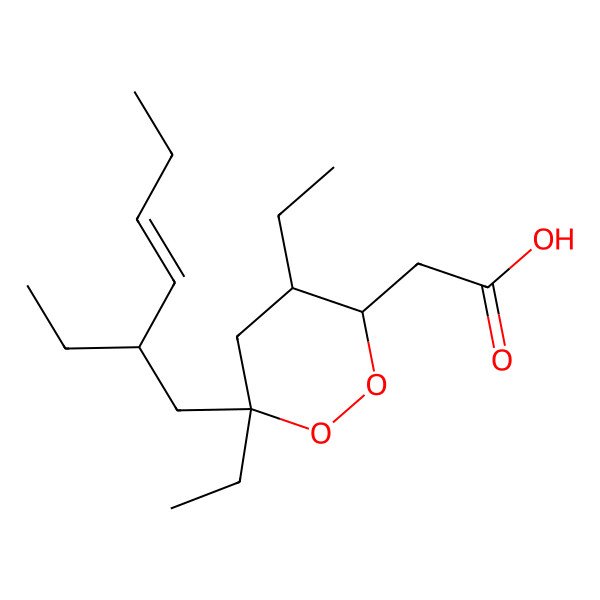 2D Structure of 2-[4,6-Diethyl-6-(2-ethylhex-3-enyl)dioxan-3-yl]acetic acid