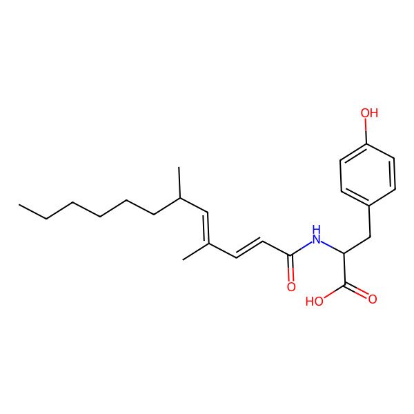 2D Structure of 2-(4,6-Dimethyldodeca-2,4-dienoylamino)-3-(4-hydroxyphenyl)propanoic acid