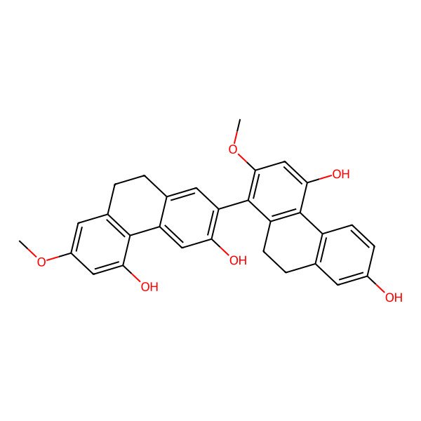 2D Structure of 2-(4,7-Dihydroxy-2-methoxy-9,10-dihydrophenanthren-1-yl)-7-methoxy-9,10-dihydrophenanthrene-3,5-diol