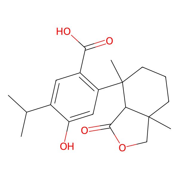 2D Structure of 2-(4,7a-dimethyl-3-oxo-3a,5,6,7-tetrahydro-1H-2-benzofuran-4-yl)-4-hydroxy-5-propan-2-ylbenzoic acid