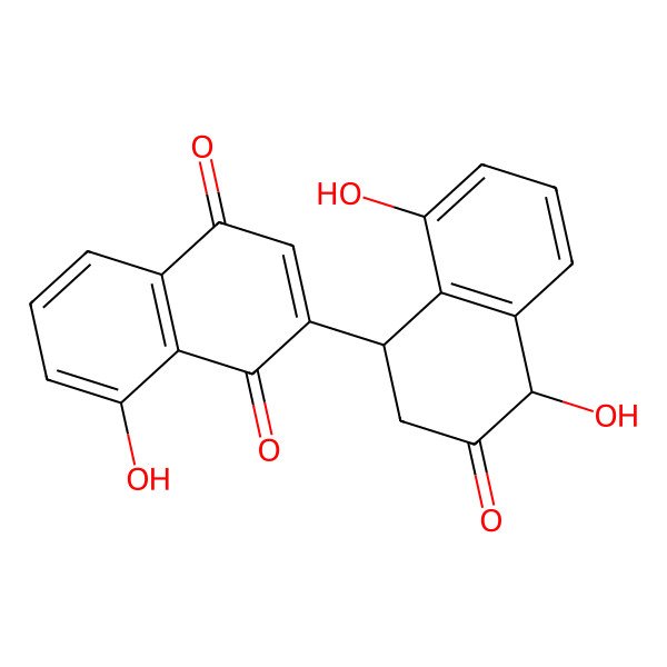 2D Structure of 2-(4,8-dihydroxy-3-oxo-2,4-dihydro-1H-naphthalen-1-yl)-8-hydroxynaphthalene-1,4-dione 2D Structure of 2-(4,8-dihydroxy-3-oxo-2,4-dihydro-1H-naphthalen-1-yl)-8-hydroxynaphthalene-1,4-dione