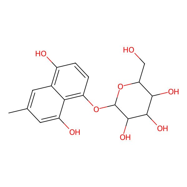 2D Structure of 2-(4,8-Dihydroxy-6-methylnaphthalen-1-yl)oxy-6-(hydroxymethyl)oxane-3,4,5-triol
