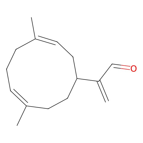 2D Structure of 2-(4,8-Dimethylcyclodeca-3,7-dien-1-yl)prop-2-enal 2D Structure of 2-(4,8-Dimethylcyclodeca-3,7-dien-1-yl)prop-2-enal