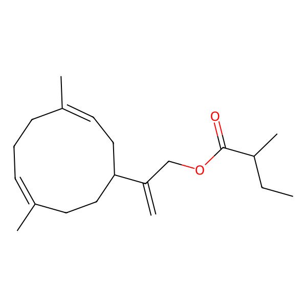 2D Structure of 2-(4,8-Dimethylcyclodeca-3,7-dien-1-yl)prop-2-enyl 2-methylbutanoate