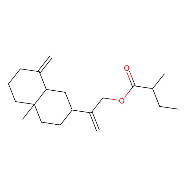 2D Structure of 2-(4a-Methyl-8-methylidene-1,2,3,4,5,6,7,8a-octahydronaphthalen-2-yl)prop-2-enyl 2-methylbutanoate 2D Structure of 2-(4a-Methyl-8-methylidene-1,2,3,4,5,6,7,8a-octahydronaphthalen-2-yl)prop-2-enyl 2-methylbutanoate