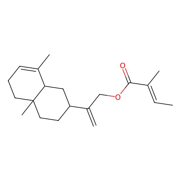 2D Structure of 2-(4a,8-dimethyl-2,3,4,5,6,8a-hexahydro-1H-naphthalen-2-yl)prop-2-enyl 2-methylbut-2-enoate 2D Structure of 2-(4a,8-dimethyl-2,3,4,5,6,8a-hexahydro-1H-naphthalen-2-yl)prop-2-enyl 2-methylbut-2-enoate