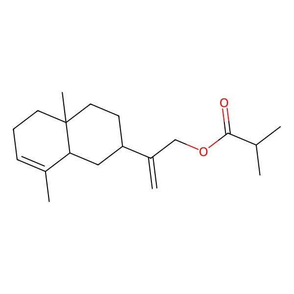 2D Structure of 2-(4a,8-dimethyl-2,3,4,5,6,8a-hexahydro-1H-naphthalen-2-yl)prop-2-enyl 2-methylpropanoate 2D Structure of 2-(4a,8-dimethyl-2,3,4,5,6,8a-hexahydro-1H-naphthalen-2-yl)prop-2-enyl 2-methylpropanoate