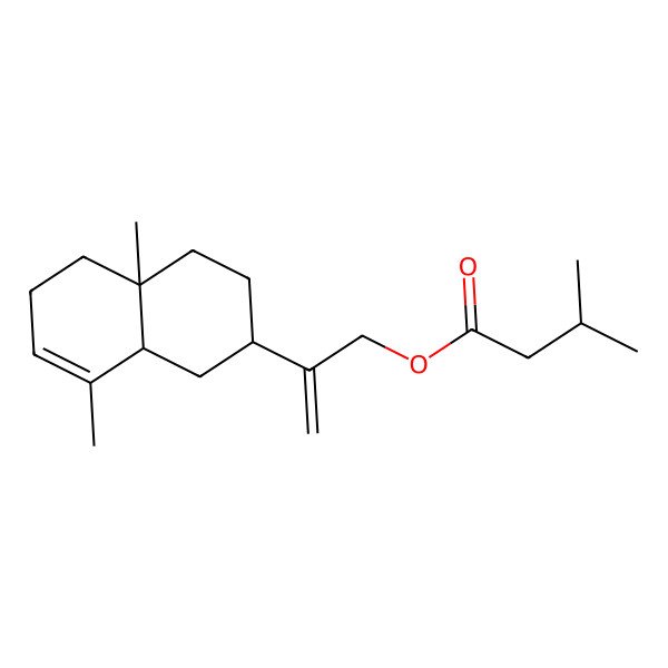 2D Structure of 2-(4a,8-dimethyl-2,3,4,5,6,8a-hexahydro-1H-naphthalen-2-yl)prop-2-enyl 3-methylbutanoate 2D Structure of 2-(4a,8-dimethyl-2,3,4,5,6,8a-hexahydro-1H-naphthalen-2-yl)prop-2-enyl 3-methylbutanoate
