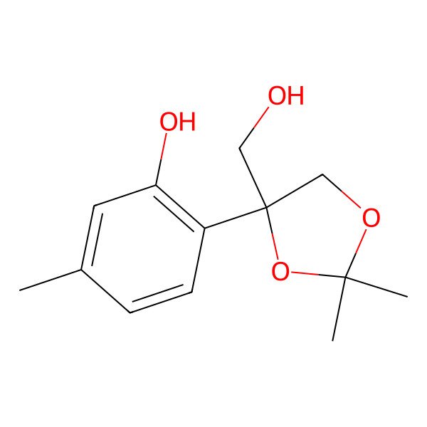 2D Structure of 2-[(4R)-4-(hydroxymethyl)-2,2-dimethyl-1,3-dioxolan-4-yl]-5-methylphenol