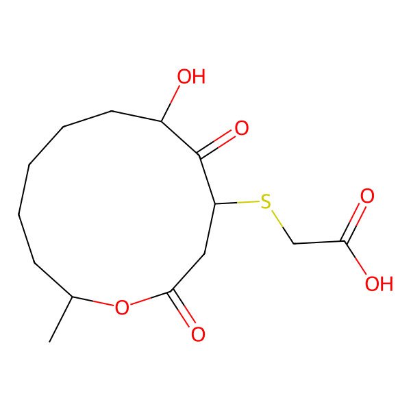 2D Structure of 2-[[(4R,6R,12S)-6-hydroxy-12-methyl-2,5-dioxo-oxacyclododec-4-yl]sulfanyl]acetic acid