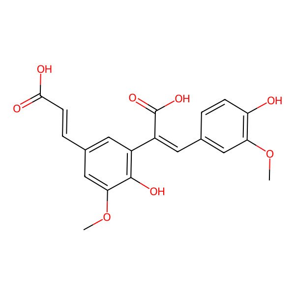 2D Structure of 2-[5-(2-Carboxyethenyl)-2-hydroxy-3-methoxyphenyl]-3-(4-hydroxy-3-methoxyphenyl)prop-2-enoic acid