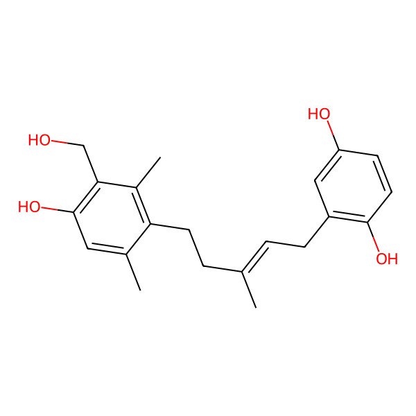 2D Structure of 2-[5-[4-Hydroxy-3-(hydroxymethyl)-2,6-dimethylphenyl]-3-methylpent-2-enyl]benzene-1,4-diol