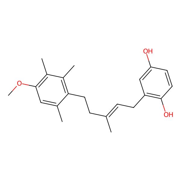 2D Structure of 2-[5-(4-Methoxy-2,3,6-trimethylphenyl)-3-methylpent-2-enyl]benzene-1,4-diol