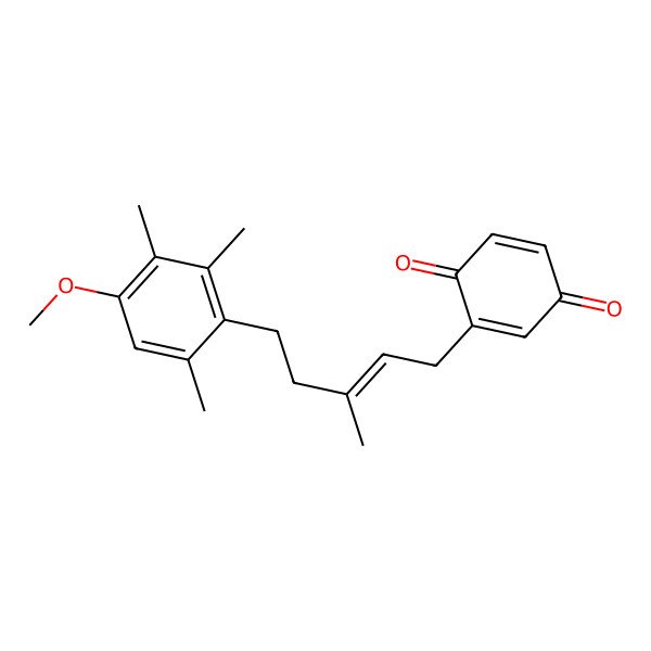2D Structure of 2-[5-(4-Methoxy-2,3,6-trimethylphenyl)-3-methylpent-2-enyl]cyclohexa-2,5-diene-1,4-dione