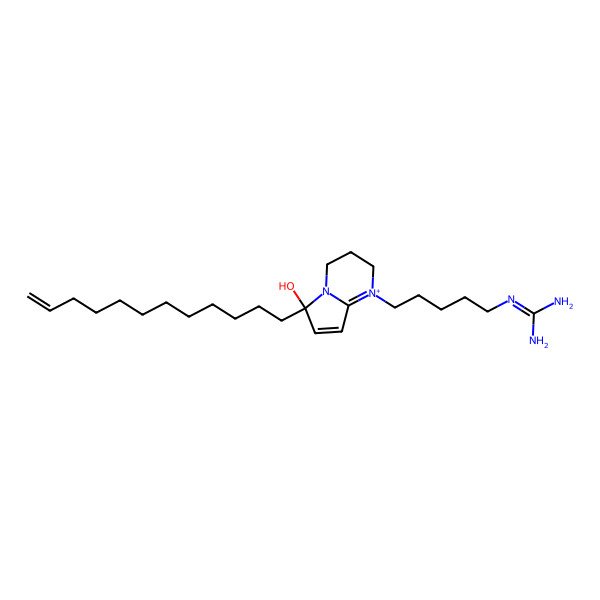 2D Structure of 2-[5-(6-dodec-11-enyl-6-hydroxy-3,4-dihydro-2H-pyrrolo[1,2-a]pyrimidin-1-ium-1-yl)pentyl]guanidine