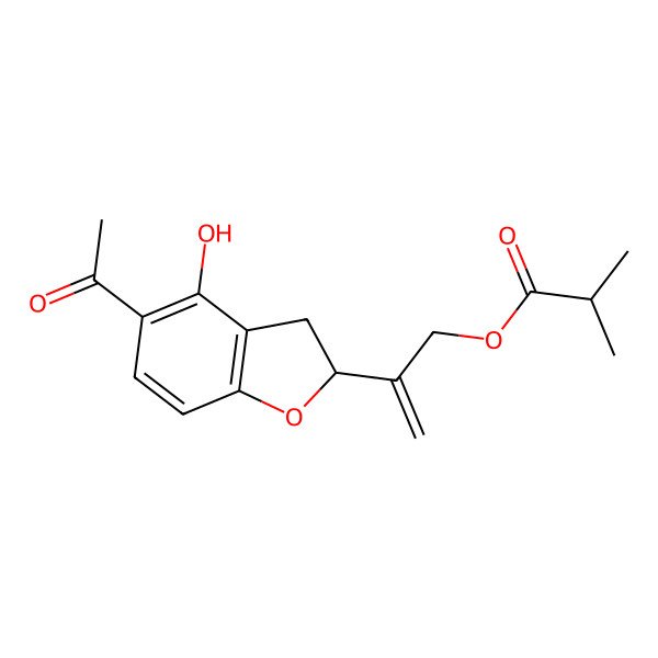 2D Structure of 2-(5-Acetyl-4-hydroxy-2,3-dihydro-1-benzofuran-2-yl)prop-2-enyl 2-methylpropanoate 2D Structure of 2-(5-Acetyl-4-hydroxy-2,3-dihydro-1-benzofuran-2-yl)prop-2-enyl 2-methylpropanoate