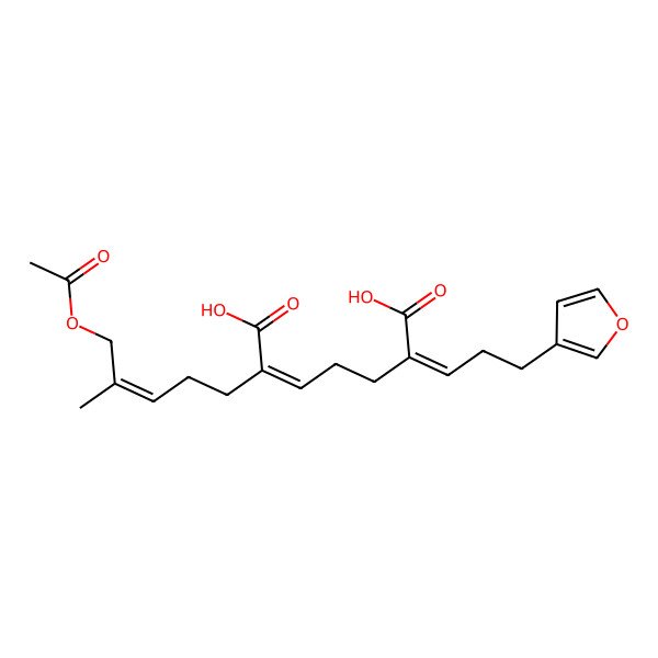 2D Structure of 2-(5-Acetyloxy-4-methylpent-3-enyl)-6-[3-(furan-3-yl)propylidene]hept-2-enedioic acid