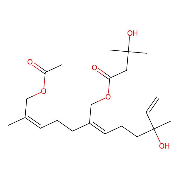 2D Structure of [2-(5-Acetyloxy-4-methylpent-3-enyl)-6-hydroxy-6-methylocta-2,7-dienyl] 3-hydroxy-3-methylbutanoate
