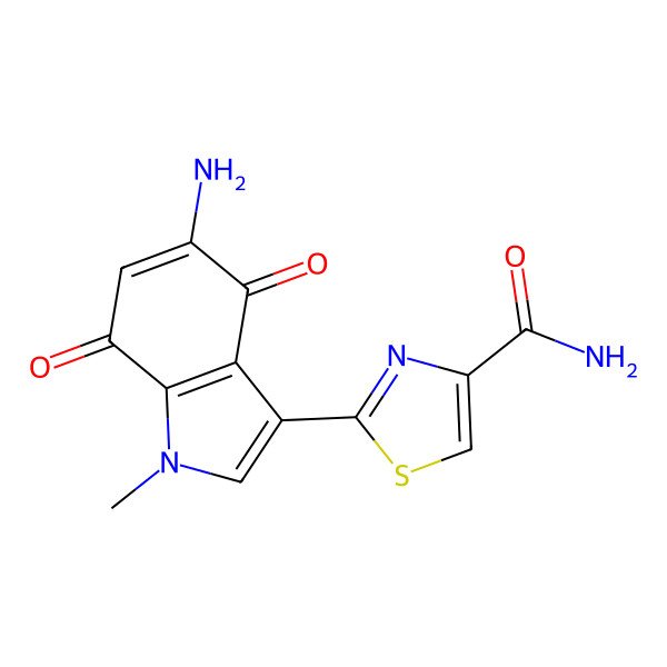 2D Structure of 2-(5-Amino-1-methyl-4,7-dioxoindol-3-yl)-1,3-thiazole-4-carboxamide