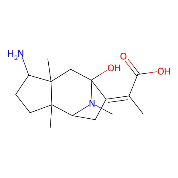 2D Structure of 2-(5-Amino-8-hydroxy-2,6,11-trimethyl-11-azatricyclo[6.2.1.02,6]undecan-9-ylidene)propanoic acid