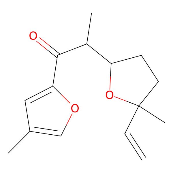2D Structure of 2-(5-Ethenyl-5-methyloxolan-2-yl)-1-(4-methylfuran-2-yl)propan-1-one