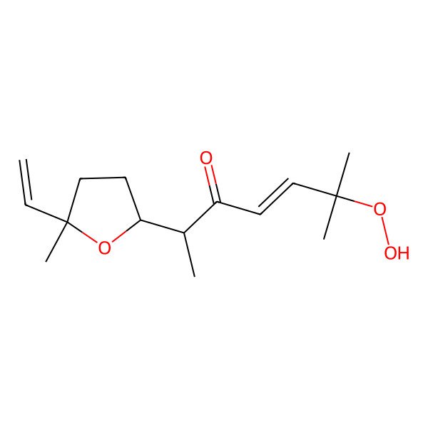 2D Structure of 2-(5-Ethenyl-5-methyloxolan-2-yl)-6-hydroperoxy-6-methylhept-4-en-3-one 2D Structure of 2-(5-Ethenyl-5-methyloxolan-2-yl)-6-hydroperoxy-6-methylhept-4-en-3-one
