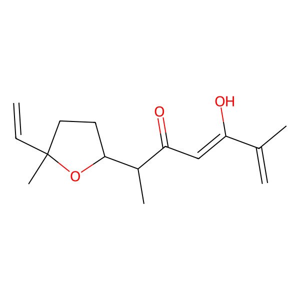 2D Structure of 2-(5-Ethenyltetrahydro-5-methyl-2-furanyl)-5-hydroxy-6-methyl-4,6-heptadien-3-one 2D Structure of 2-(5-Ethenyltetrahydro-5-methyl-2-furanyl)-5-hydroxy-6-methyl-4,6-heptadien-3-one