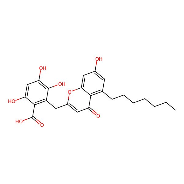 2D Structure of 2-[(5-Heptyl-7-hydroxy-4-oxochromen-2-yl)methyl]-3,4,6-trihydroxybenzoic acid