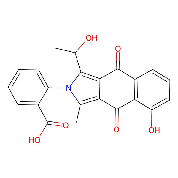 2D Structure of 2-[5-Hydroxy-1-(1-hydroxyethyl)-3-methyl-4,9-dioxobenzo[f]isoindol-2-yl]benzoic acid