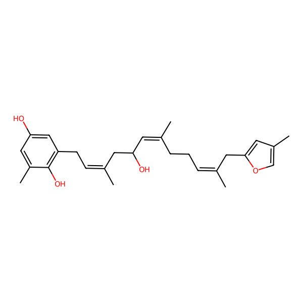 2D Structure of 2-[5-Hydroxy-3,7,11-trimethyl-12-(4-methylfuran-2-yl)dodeca-2,6,10-trienyl]-6-methylbenzene-1,4-diol
