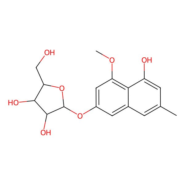 2D Structure of 2-(5-Hydroxy-4-methoxy-7-methylnaphthalen-2-yl)oxy-5-(hydroxymethyl)oxolane-3,4-diol