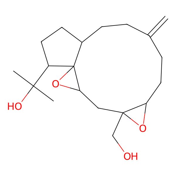 2D Structure of 2-[5-(Hydroxymethyl)-10-methylidene-2,6-dioxatetracyclo[11.3.0.01,3.05,7]hexadecan-16-yl]propan-2-ol