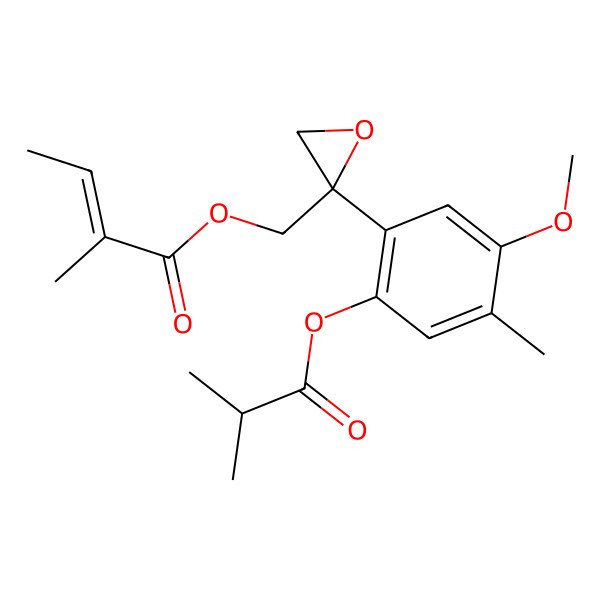 2D Structure of [2-[5-Methoxy-4-methyl-2-(2-methylpropanoyloxy)phenyl]oxiran-2-yl]methyl 2-methylbut-2-enoate