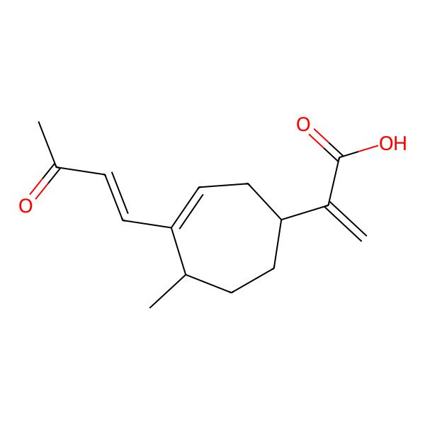2D Structure of 2-[5-Methyl-4-(3-oxobut-1-enyl)cyclohept-3-en-1-yl]prop-2-enoic acid