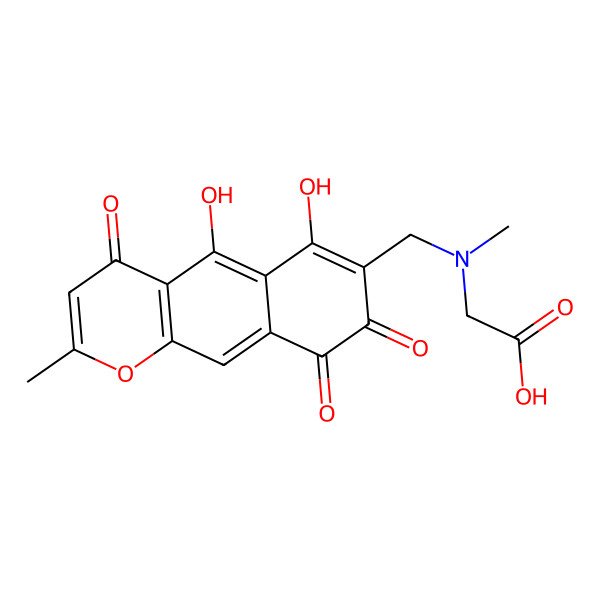 2D Structure of 2-[(5,6-Dihydroxy-2-methyl-4,8,9-trioxobenzo[g]chromen-7-yl)methyl-methylamino]acetic acid