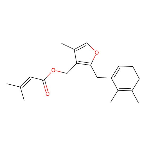 2D Structure of [2-[(5,6-Dimethylcyclohexa-1,5-dien-1-yl)methyl]-4-methylfuran-3-yl]methyl 3-methylbut-2-enoate