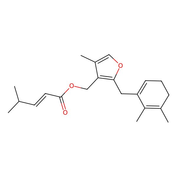 2D Structure of [2-[(5,6-Dimethylcyclohexa-1,5-dien-1-yl)methyl]-4-methylfuran-3-yl]methyl 4-methylpent-2-enoate