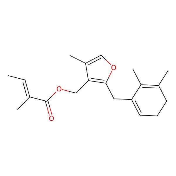 2D Structure of [2-[(5,6-dimethylcyclohexa-1,5-dien-1-yl)methyl]-4-methylfuran-3-yl]methyl (Z)-2-methylbut-2-enoate