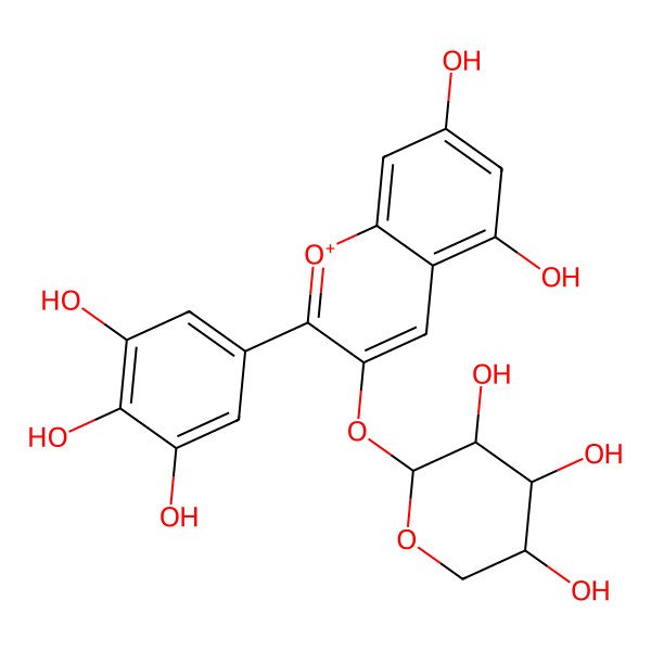 2D Structure of 2-[5,7-Dihydroxy-2-(3,4,5-trihydroxyphenyl)chromenylium-3-yl]oxyoxane-3,4,5-triol