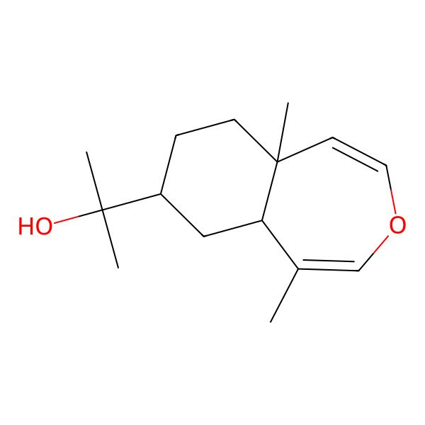 2D Structure of 2-[(5aR,8R,9aS)-1,5a-dimethyl-7,8,9,9a-tetrahydro-6H-3-benzoxepin-8-yl]propan-2-ol