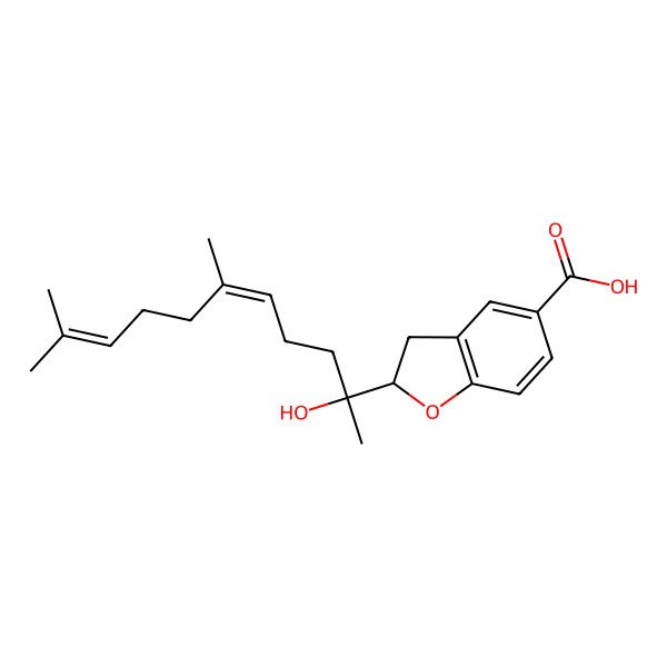 2D Structure of 2-[(5E)-2-hydroxy-6,10-dimethylundeca-5,9-dien-2-yl]-2,3-dihydro-1-benzofuran-5-carboxylic acid