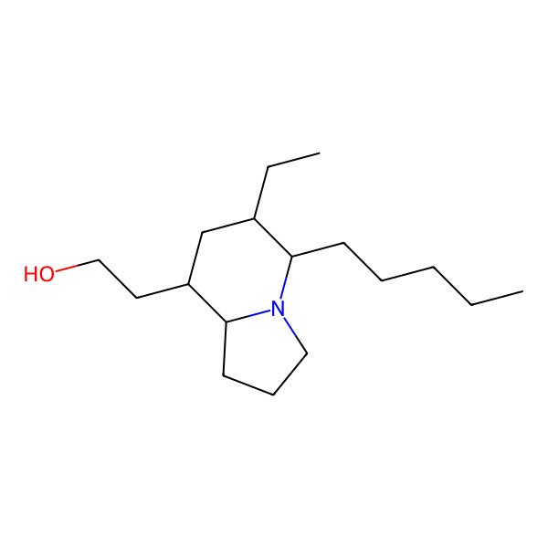 2D Structure of 2-[(5R,6R,8R,8aR)-6-ethyl-5-pentyl-1,2,3,5,6,7,8,8a-octahydroindolizin-8-yl]ethanol