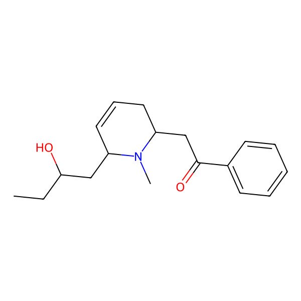 2D Structure of 2-[6-(2-hydroxybutyl)-1-methyl-3,6-dihydro-2H-pyridin-2-yl]-1-phenylethanone