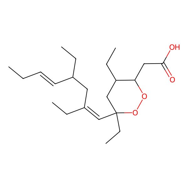 2D Structure of 2-[6-(2,4-Diethylocta-1,5-dienyl)-4,6-diethyldioxan-3-yl]acetic acid