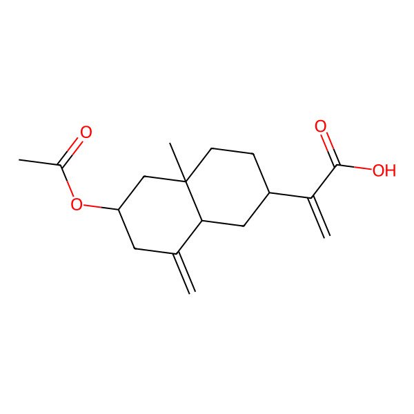 2D Structure of 2-(6-Acetyloxy-4a-methyl-8-methylidene-1,2,3,4,5,6,7,8a-octahydronaphthalen-2-yl)prop-2-enoic acid 2D Structure of 2-(6-Acetyloxy-4a-methyl-8-methylidene-1,2,3,4,5,6,7,8a-octahydronaphthalen-2-yl)prop-2-enoic acid