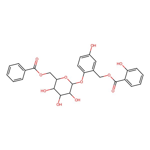 2D Structure of [2-[6-(Benzoyloxymethyl)-3,4,5-trihydroxyoxan-2-yl]oxy-5-hydroxyphenyl]methyl 2-hydroxybenzoate