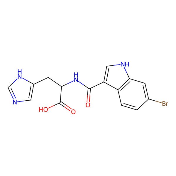 2D Structure of 2-[(6-bromo-1H-indole-3-carbonyl)amino]-3-(1H-imidazol-5-yl)propanoic acid