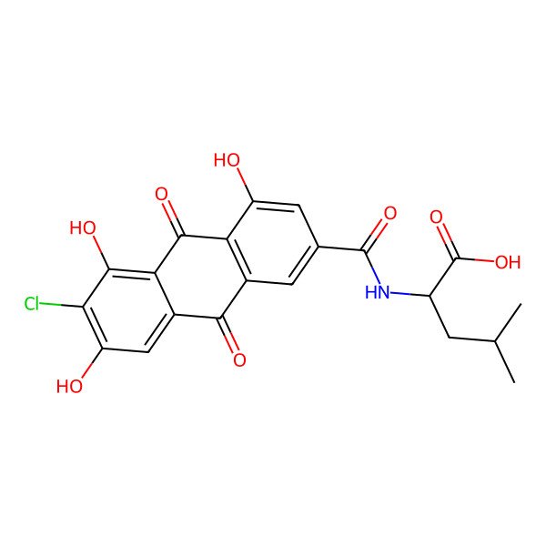 2D Structure of 2-[(6-Chloro-4,5,7-trihydroxy-9,10-dioxoanthracene-2-carbonyl)amino]-4-methylpentanoic acid