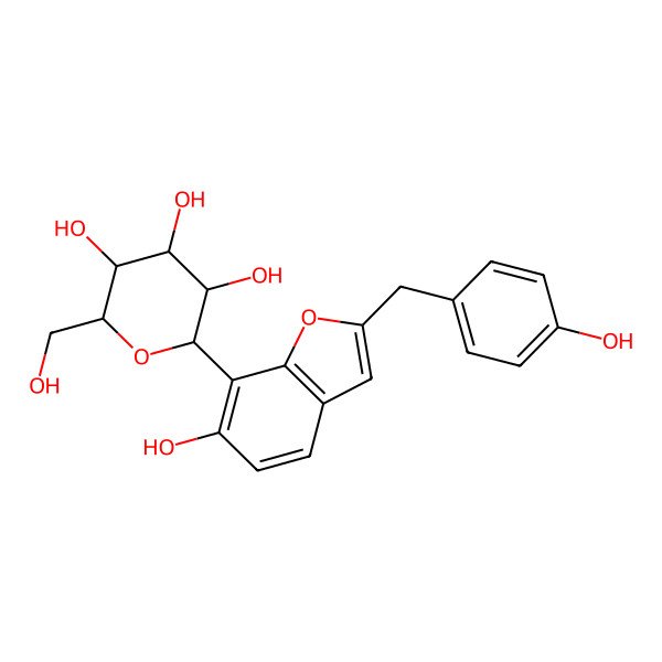 2D Structure of 2-[6-Hydroxy-2-[(4-hydroxyphenyl)methyl]-1-benzofuran-7-yl]-6-(hydroxymethyl)oxane-3,4,5-triol