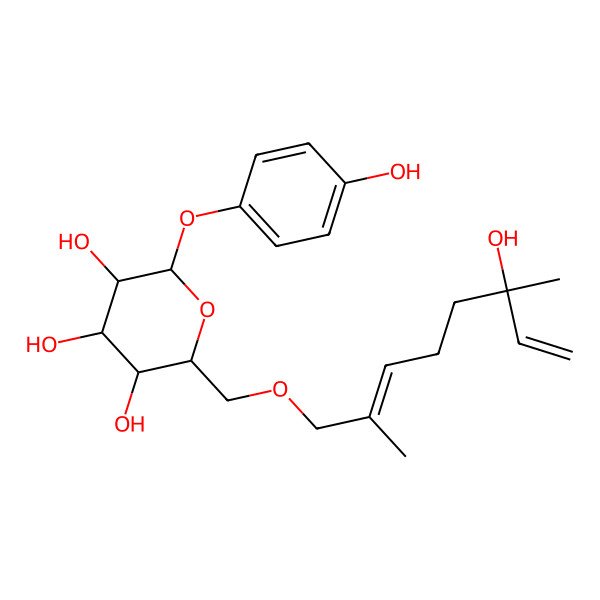 2D Structure of 2-[(6-Hydroxy-2,6-dimethylocta-2,7-dienoxy)methyl]-6-(4-hydroxyphenoxy)oxane-3,4,5-triol